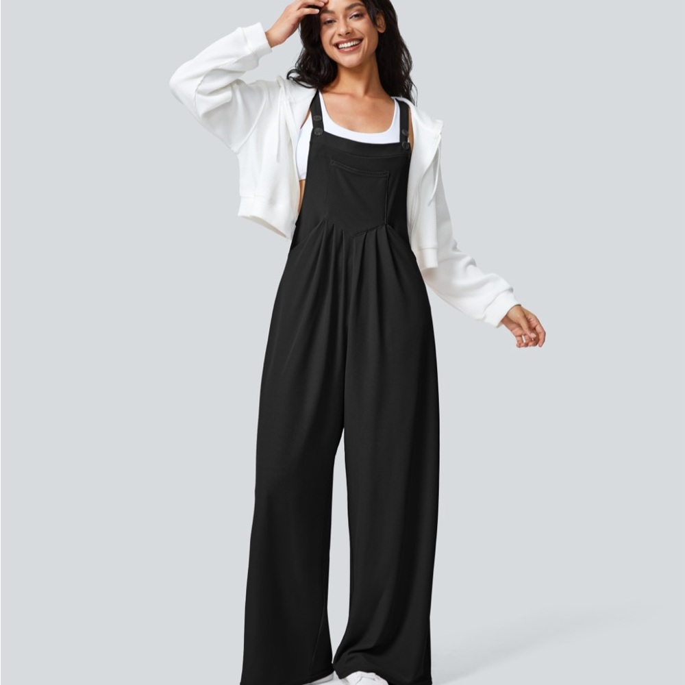 HALARA Black Wide-Leg Jumpsuit with Square Neckline